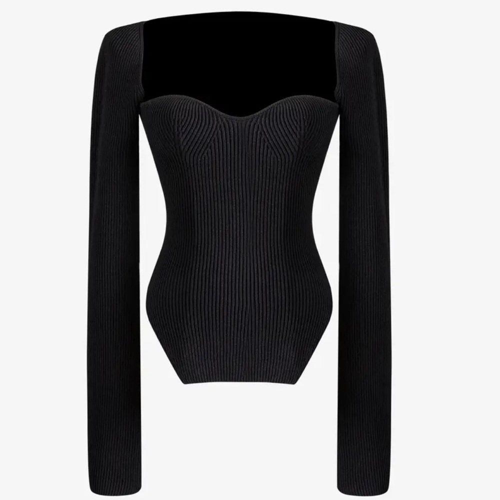 Black rib-knit sweater open chest